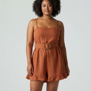 New Loft Rust Belted Romper with Ruffle Hem size 18